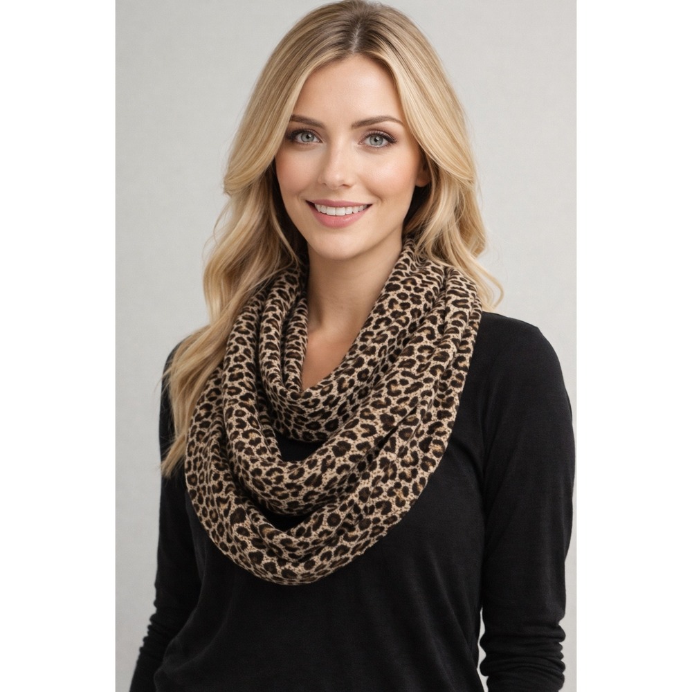 Leopard Print Infinity Scarf Lightweight Polyester Neutral Animal Print